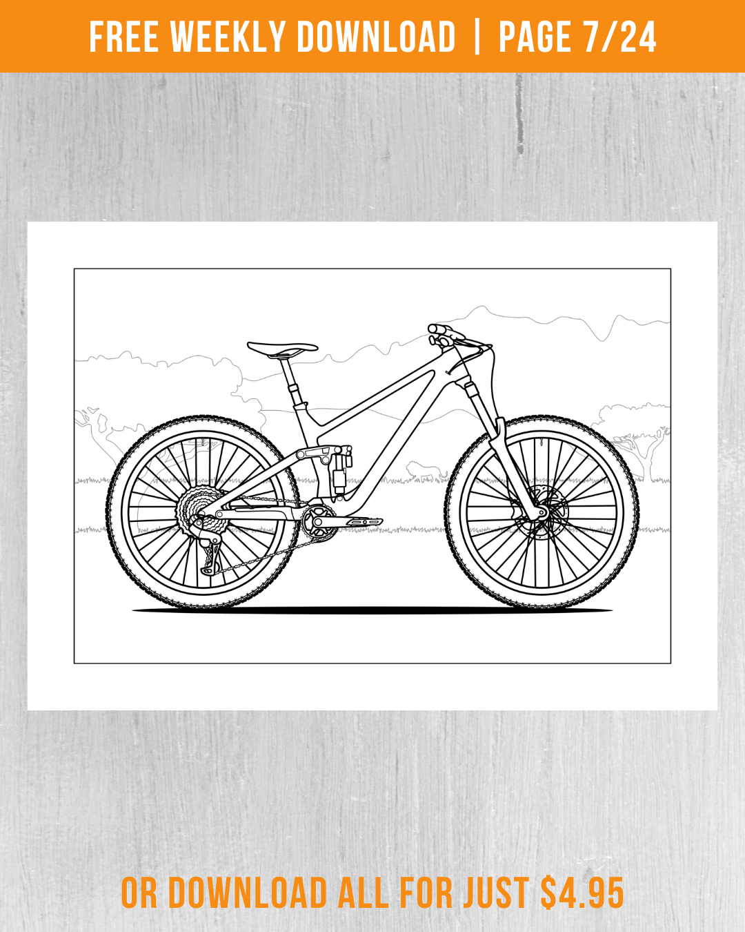 Coloring Book - Mountain Bikes 2 | 24 Printable PDF Pages